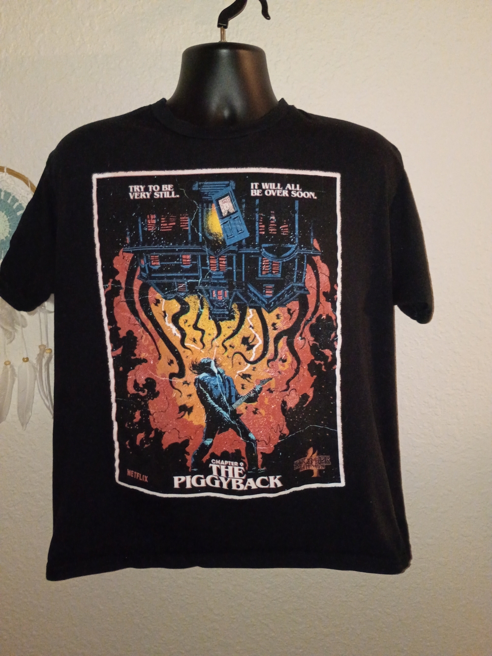 Netflix The Piggyback Graphic Tee - Black with Orange & Blue Design